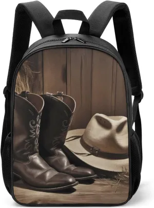 Stylish Backpack, Cowboy Black Hat Western Boots Print Durable Backpack Travel Backpack Hiking Backpack Ergonomic Backpack Comfortable Backpack, Style