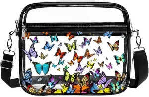 Stylish Butterfly Clear Crossbody Bag - PVC Butterflies Transparent Messenger Bag for Work, Travel and Daily Use