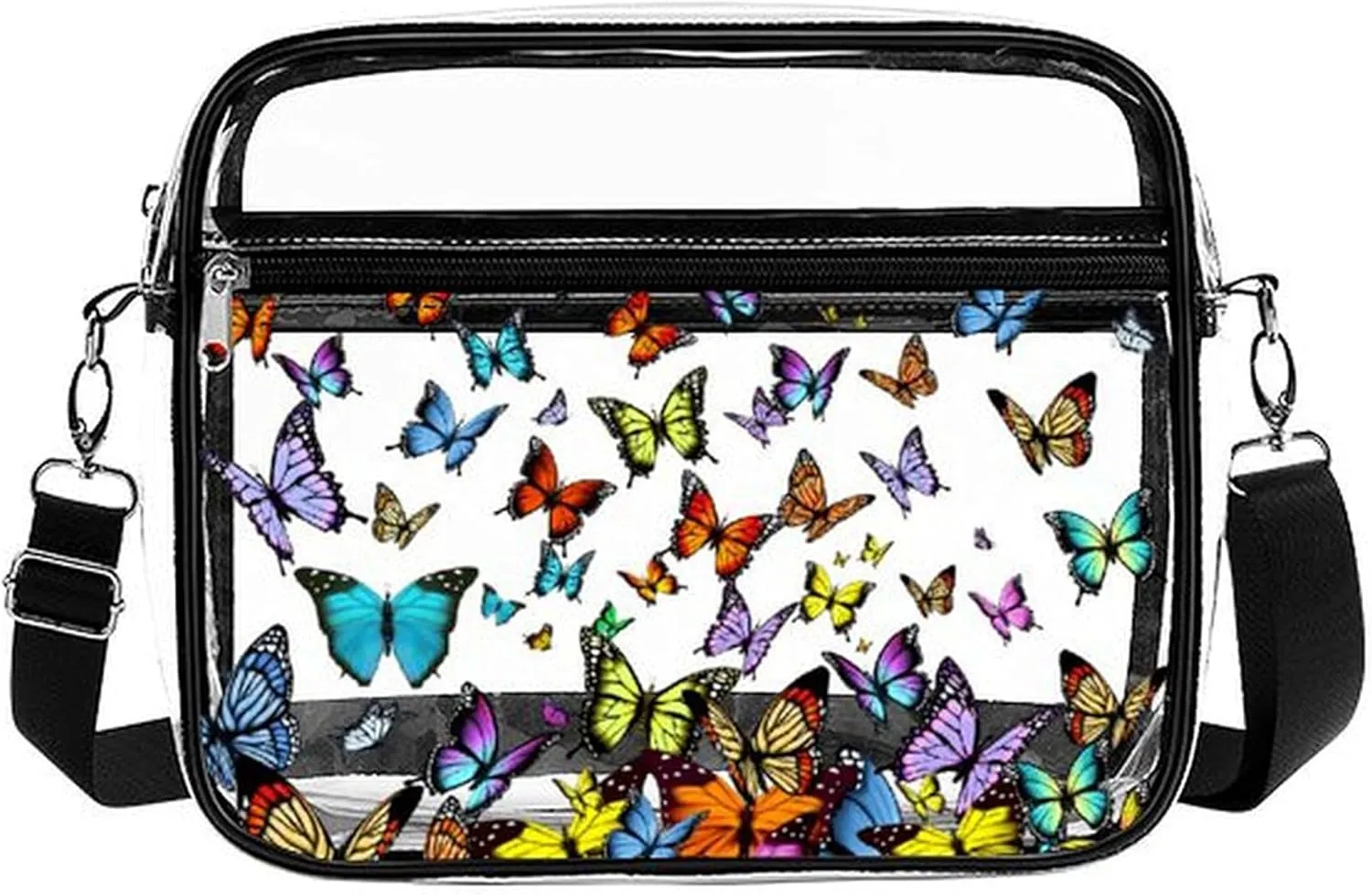 Stylish Butterfly Clear Crossbody Bag - PVC Butterflies Transparent Messenger Bag for Work, Travel and Daily Use