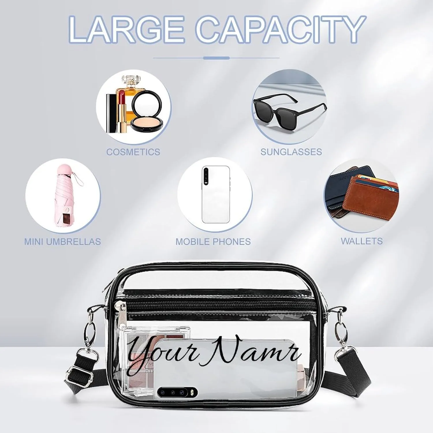 Stylish Clear Crossbody Bag - PVC Transparent Messenger Bag with Adjustable Strap for Work, Travel and Daily Use