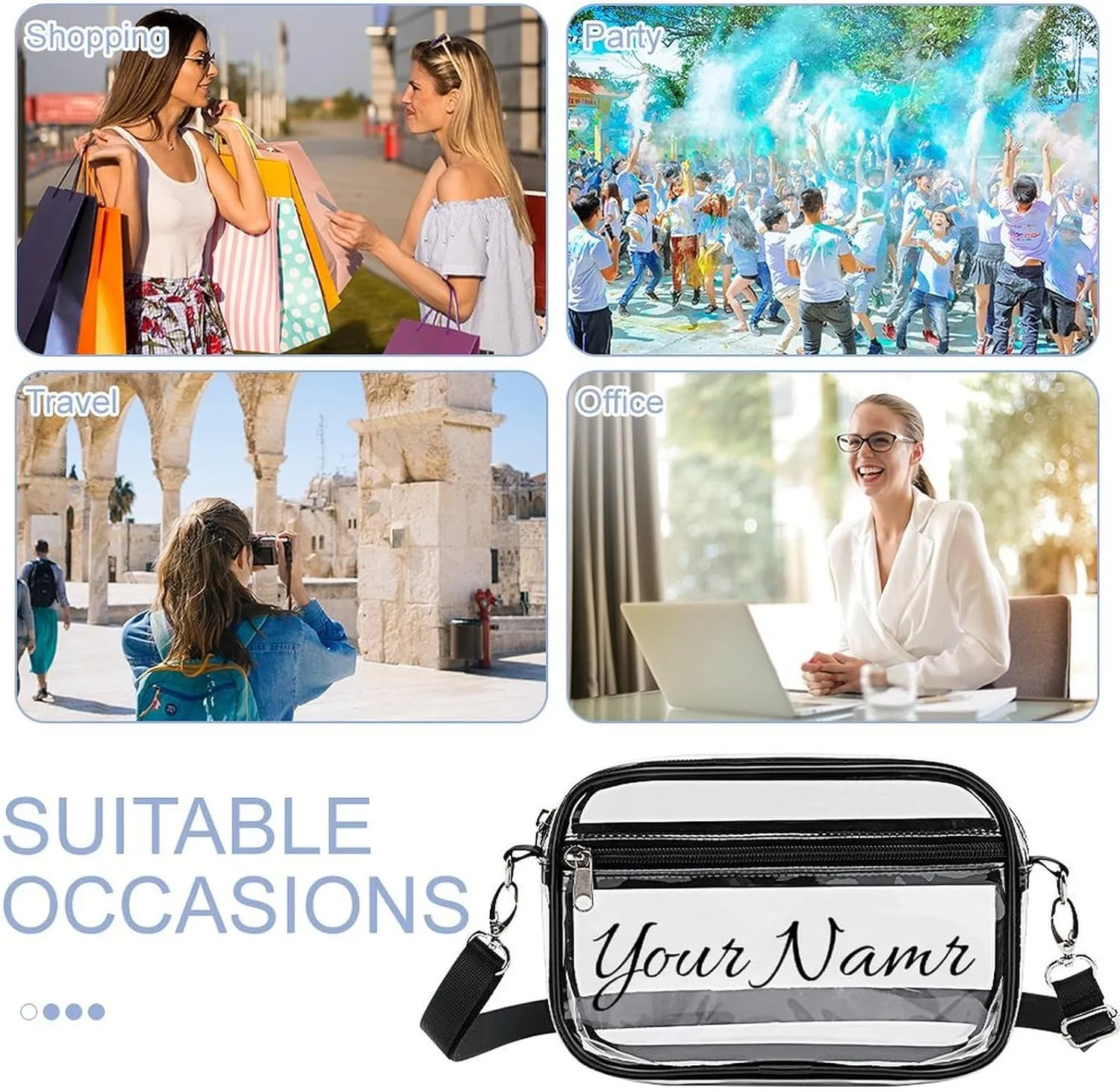 Stylish Clear Crossbody Bag - PVC Transparent Messenger Bag with Adjustable Strap for Work, Travel and Daily Use