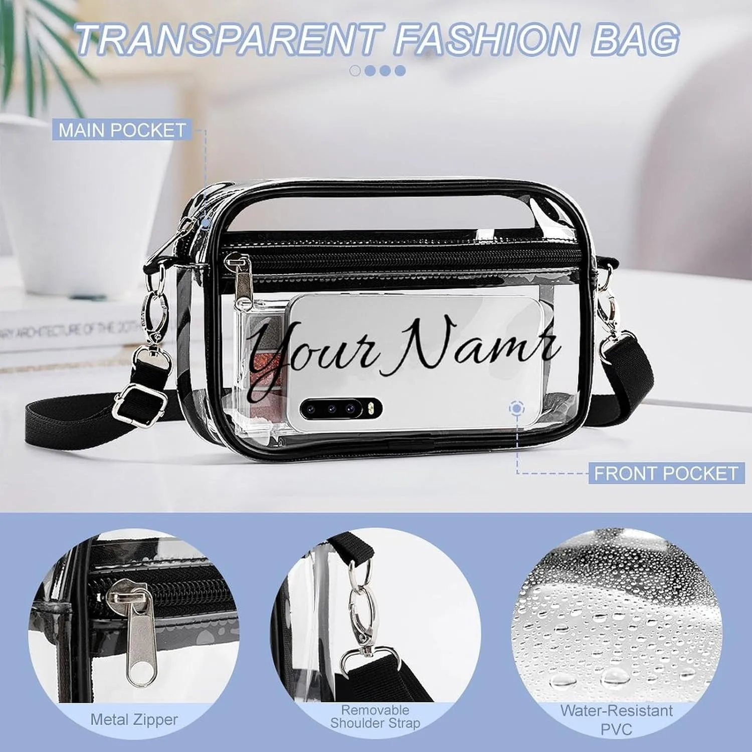 Stylish Clear Crossbody Bag - PVC Transparent Messenger Bag with Adjustable Strap for Work, Travel and Daily Use