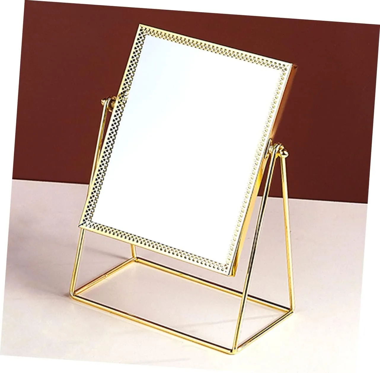 Stylish Desk Mirror Decor Square Flower Lace Makeup Mirror Large Glass Area