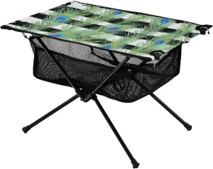 SUABO Peacock Feathers Portable Camping Table Foldable Camping Table with Storage Mesh for Camping Gear Accessories, Hiking, Outdoor Travel
