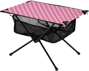 SUABO Polka Dots Pink Portable Camping Table Collapsible Camping Table with Storage Mesh for Camping Gear Accessories, Hiking, Outdoor Travel