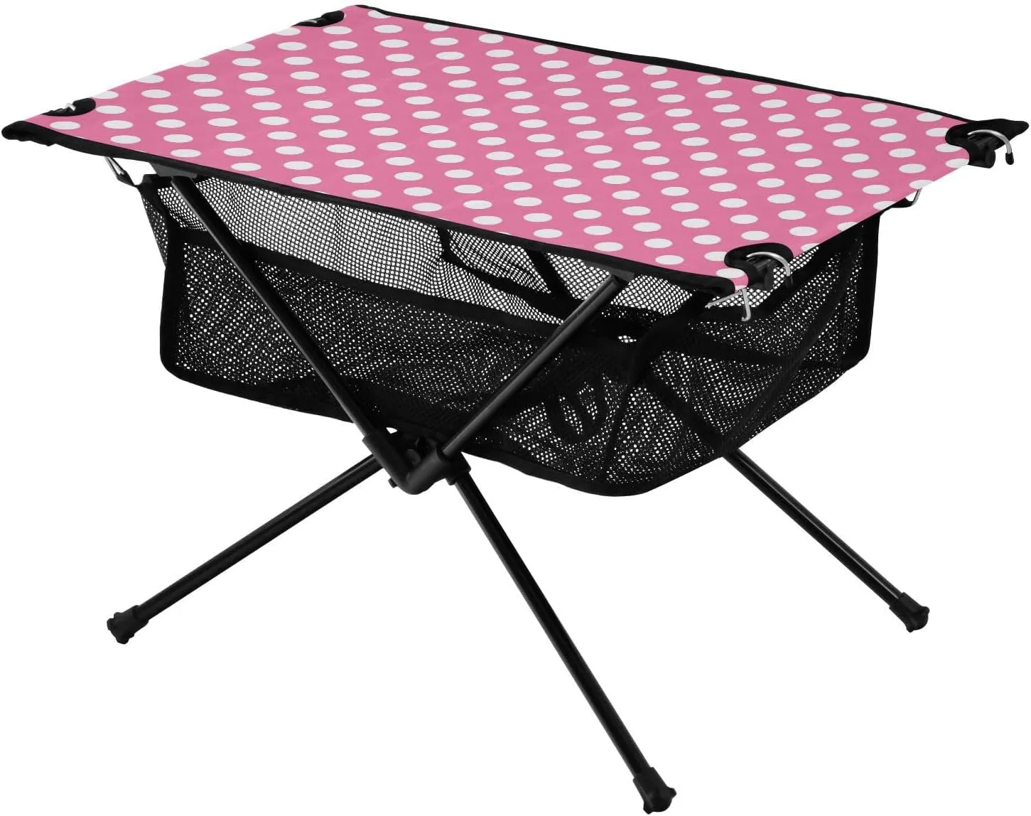 SUABO Polka Dots Pink Portable Camping Table Collapsible Camping Table with Storage Mesh for Camping Gear Accessories, Hiking, Outdoor Travel