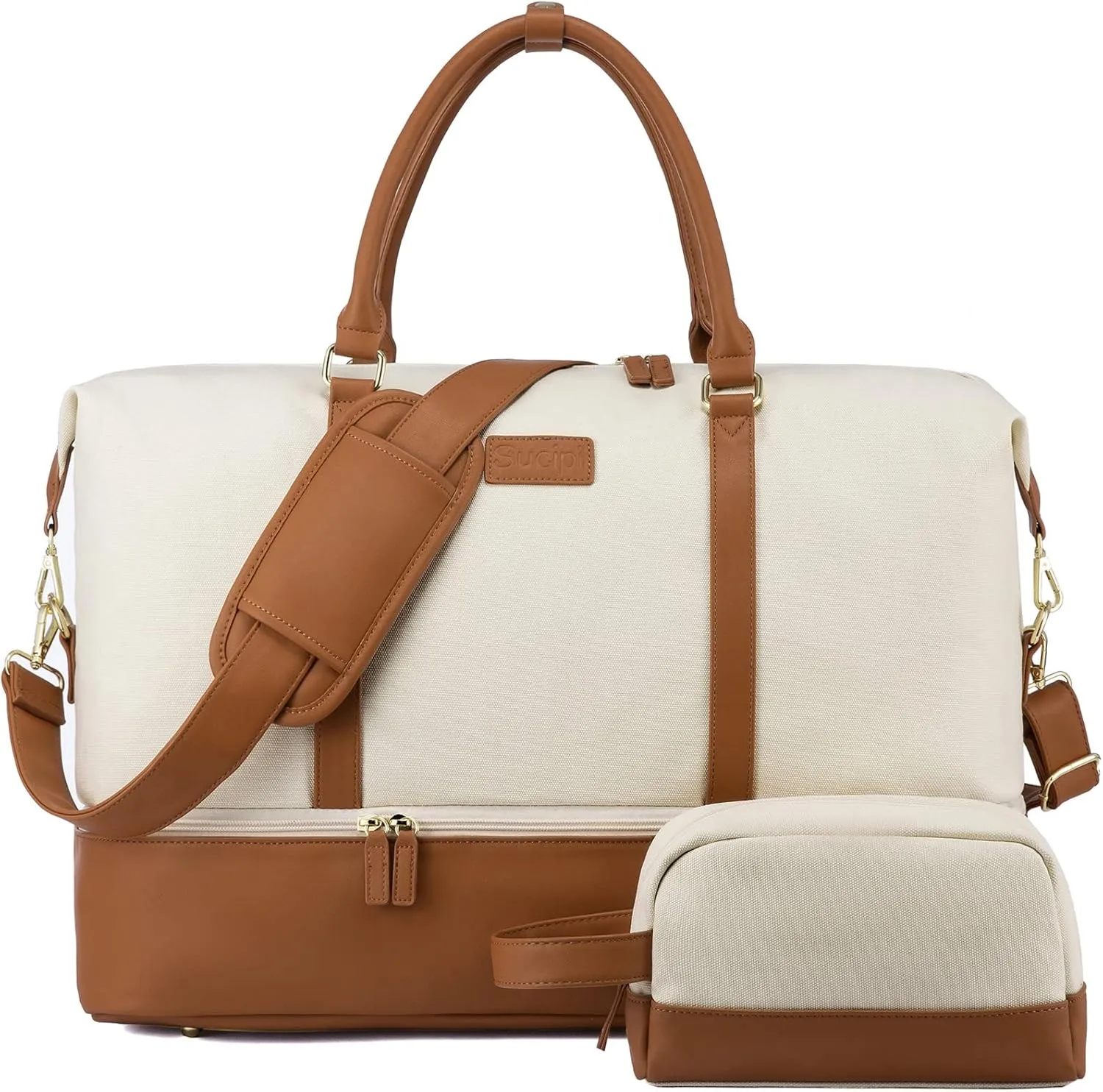 Sucipi Weekender Bags for Women Canvas Travel Duffle Bag with Shoe Compartment Overnight Bag Carry on Gym Duffel with Toiletry Bag for Traveling Weekend Hospital Bags for Labor and Delivery