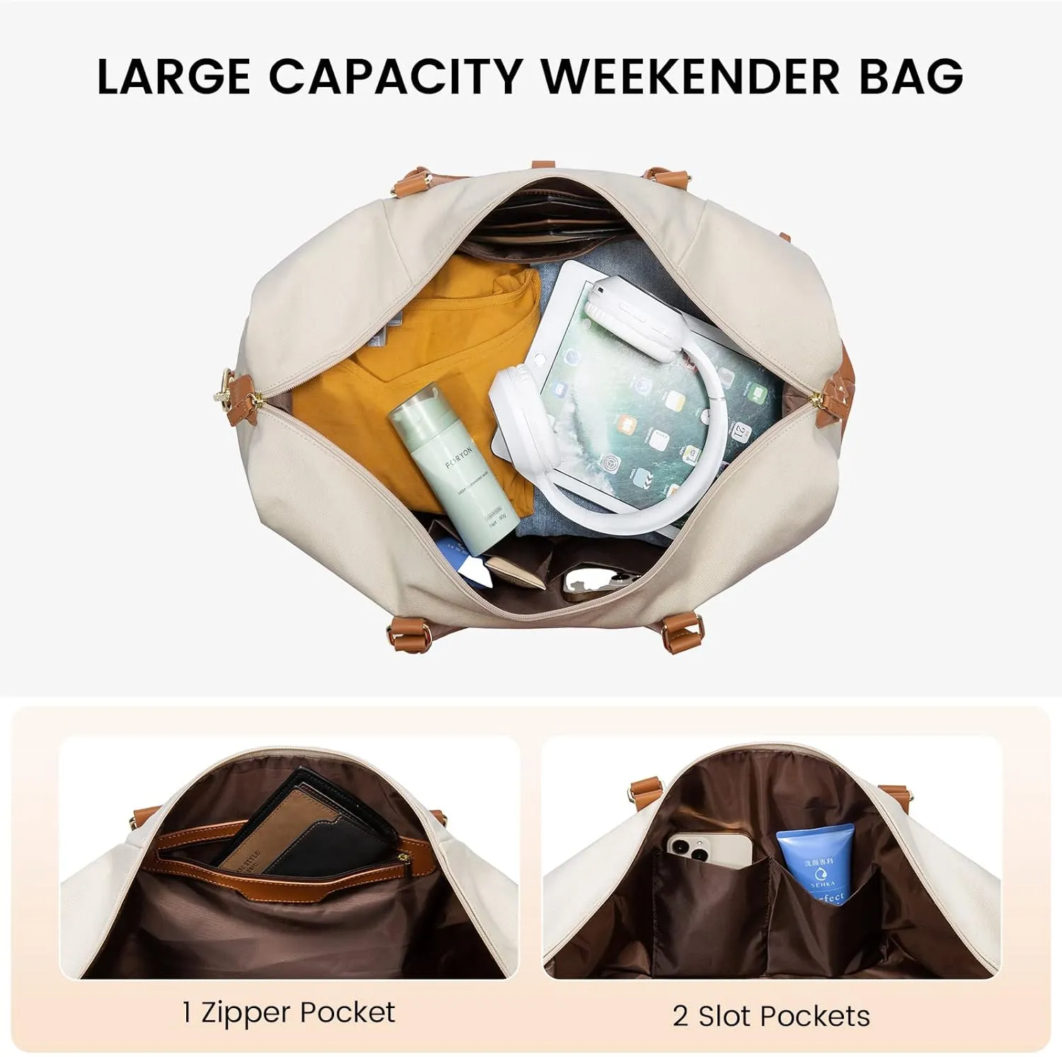 Sucipi Weekender Bags for Women Canvas Travel Duffle Bag with Shoe Compartment Overnight Bag Carry on Gym Duffel with Toiletry Bag for Traveling Weekend Hospital Bags for Labor and Delivery