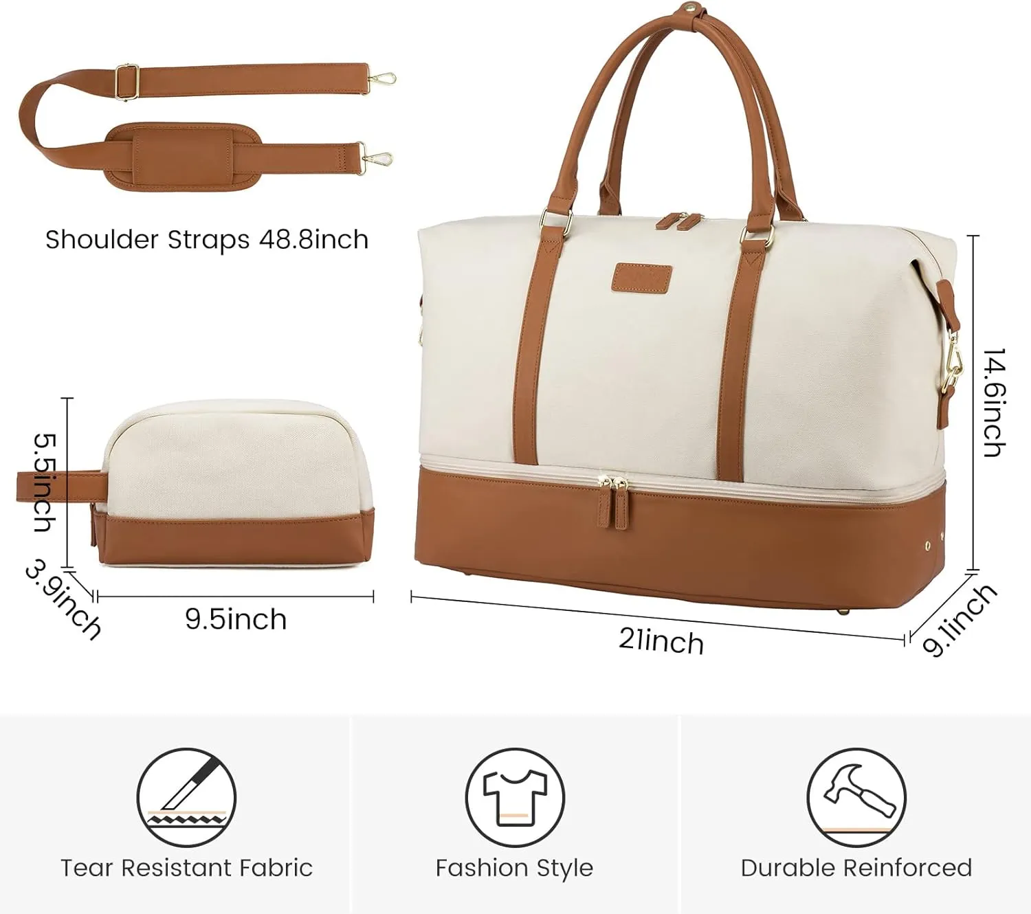 Sucipi Weekender Bags for Women Canvas Travel Duffle Bag with Shoe Compartment Overnight Bag Carry on Gym Duffel with Toiletry Bag for Traveling Weekend Hospital Bags for Labor and Delivery