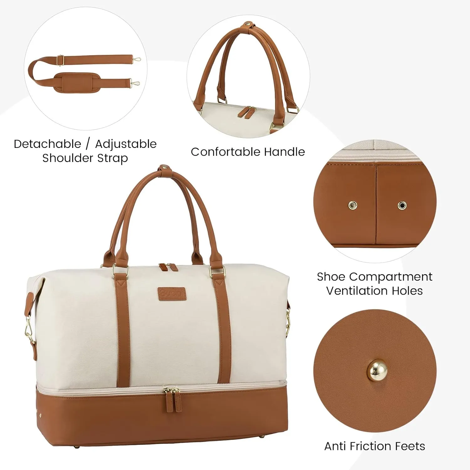 Sucipi Weekender Bags for Women Canvas Travel Duffle Bag with Shoe Compartment Overnight Bag Carry on Gym Duffel with Toiletry Bag for Traveling Weekend Hospital Bags for Labor and Delivery