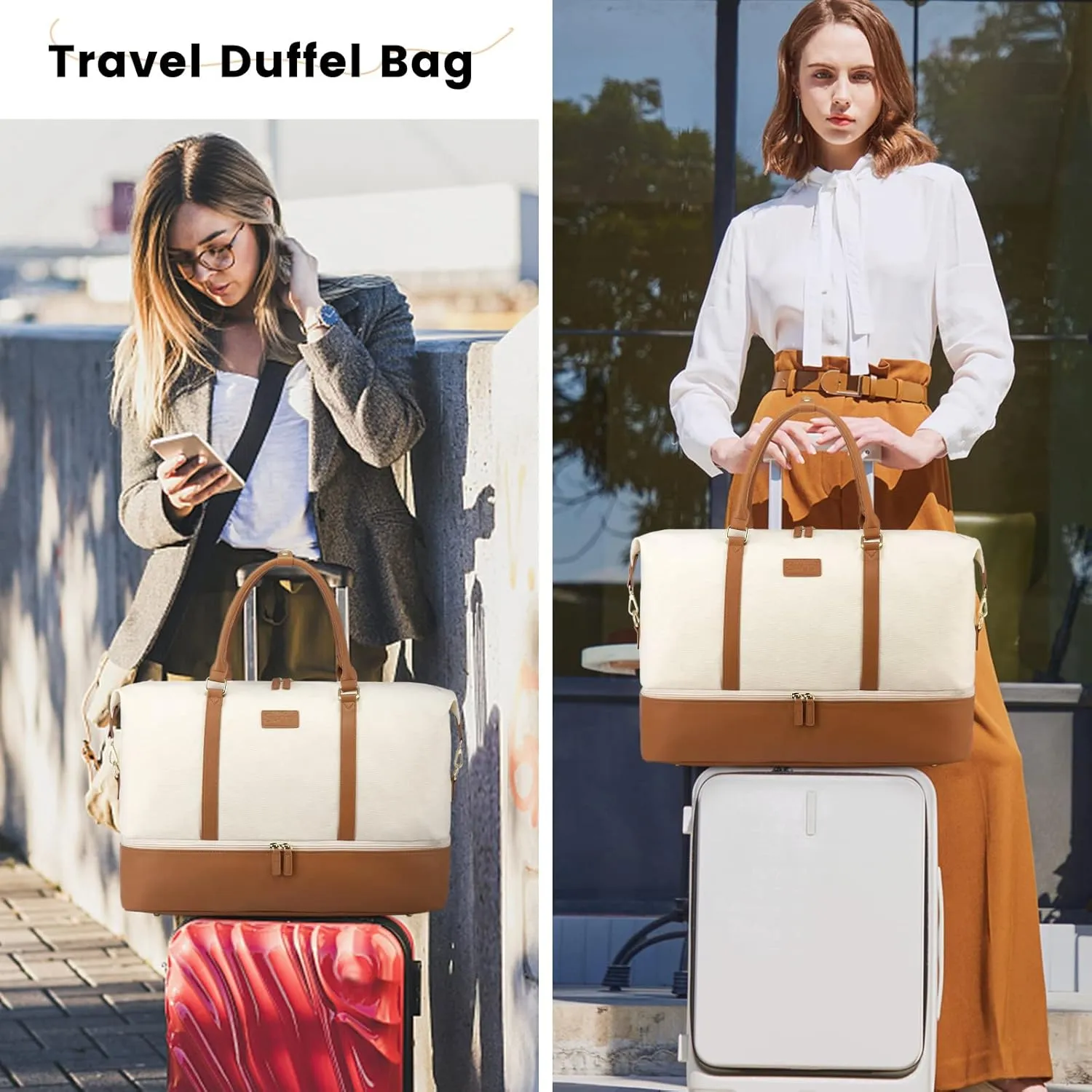 Sucipi Weekender Bags for Women Canvas Travel Duffle Bag with Shoe Compartment Overnight Bag Carry on Gym Duffel with Toiletry Bag for Traveling Weekend Hospital Bags for Labor and Delivery
