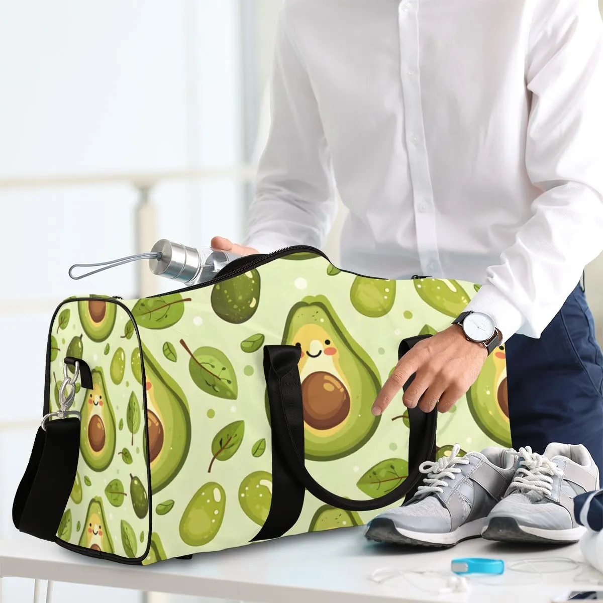 Summer Cute Avocado Travel Duffle Bag for Women Men Gym Duffel Foldable Bag Waterproof Weekender Funny Green Duffle Tote