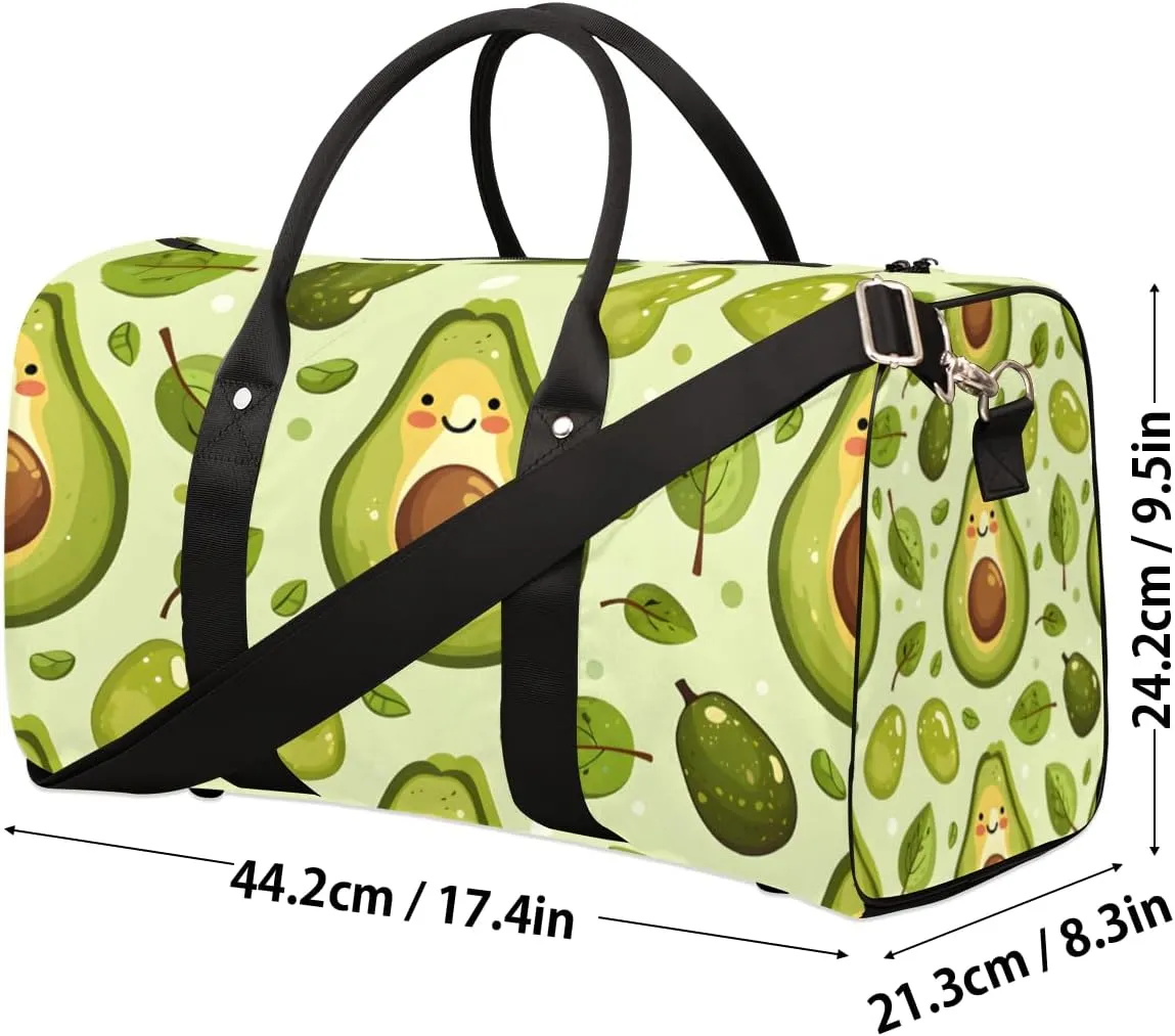 Summer Cute Avocado Travel Duffle Bag for Women Men Gym Duffel Foldable Bag Waterproof Weekender Funny Green Duffle Tote