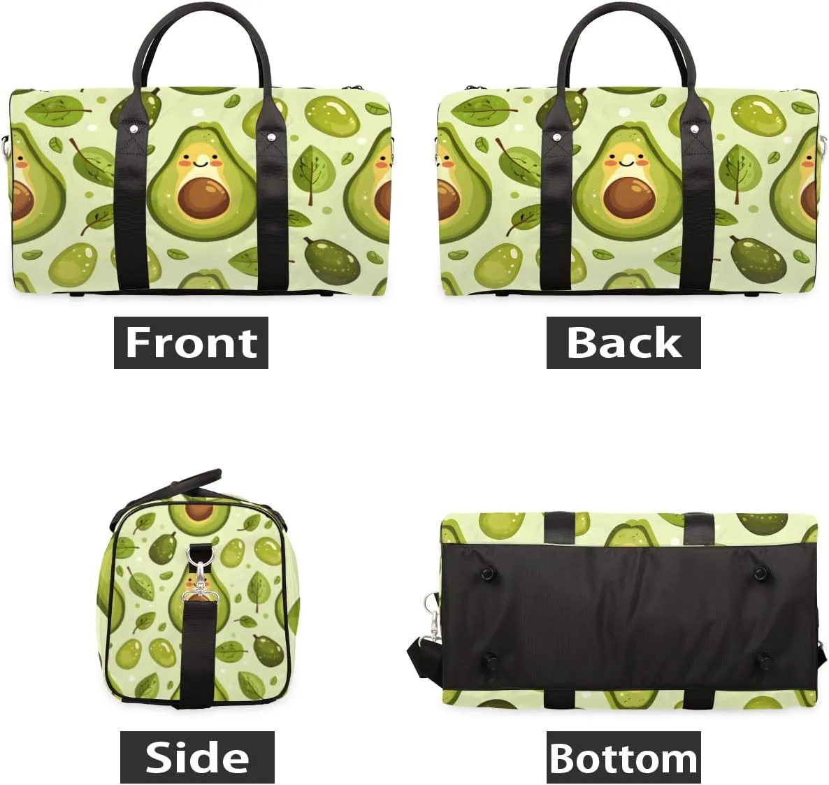 Summer Cute Avocado Travel Duffle Bag for Women Men Gym Duffel Foldable Bag Waterproof Weekender Funny Green Duffle Tote