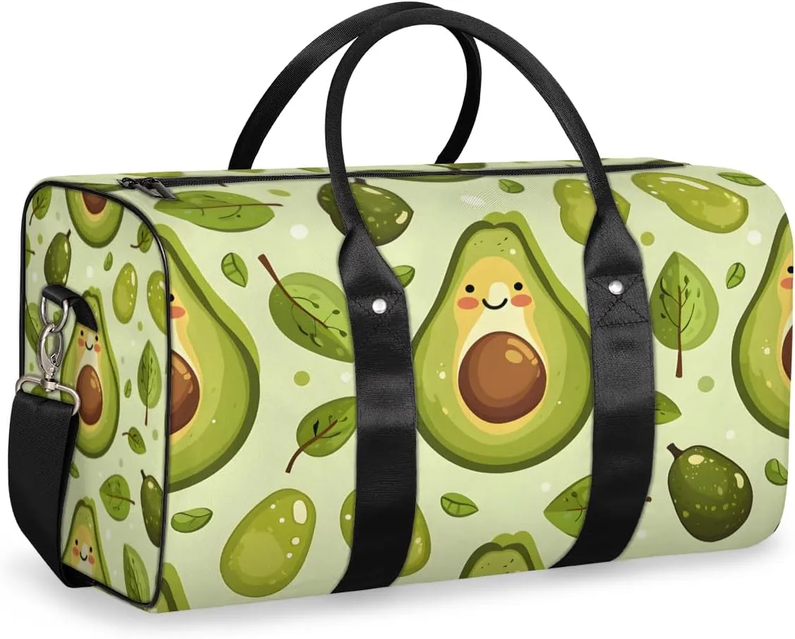 Summer Cute Avocado Travel Duffle Bag for Women Men Gym Duffel Foldable Bag Waterproof Weekender Funny Green Duffle Tote