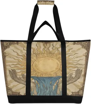 Sun Art Hand Drawing Reusable Insulated Lunchbox Cooler Bag, Leakproof Kitchen Grocery Bag Collapsible Portable Cooler Tote Bag for Picnic, Camping, Office, Travel