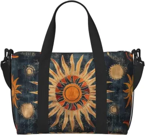 sunburst designs black print Travel Duffel Bag, Sports Tote Gym Bag, Swim Pool Bag Large Shoulder Tote Bag for Beach Weekender
