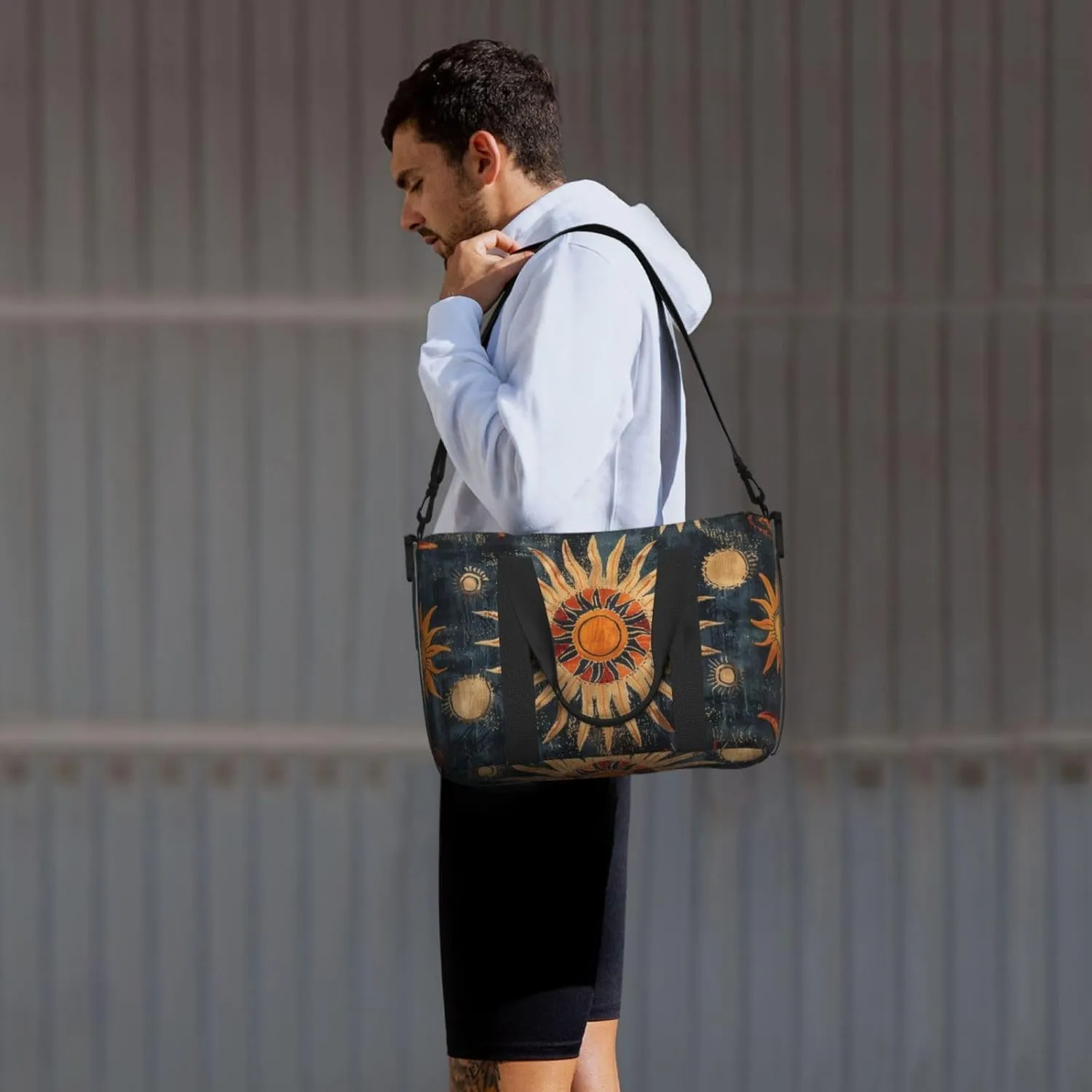 sunburst designs black print Travel Duffel Bag, Sports Tote Gym Bag, Swim Pool Bag Large Shoulder Tote Bag for Beach Weekender