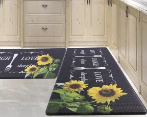 Sunflower Kitchen Mats for Floor 2 Piece Anti Fatigue Mats for Kitchen Waterproof Non-Slip Memory Foam Kitchen Mat Comfort Standing Mats for Kitchen, Sink,17.3"x59" 17.3"x30",Yellow
