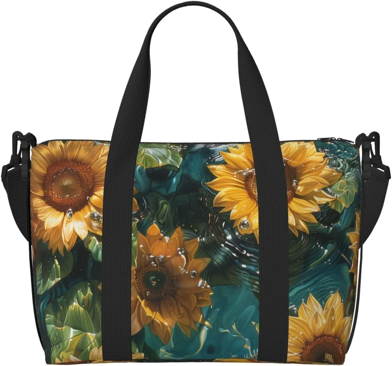 sunflowers floating on the water print Travel Duffel Bag, Sports Tote Gym Bag, Swim Pool Bag Large Shoulder Tote Bag for Beach Weekender
