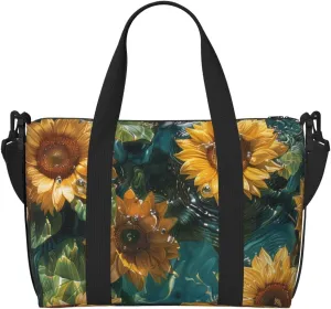 sunflowers floating on the water print Travel Duffel Bag, Sports Tote Gym Bag, Swim Pool Bag Large Shoulder Tote Bag for Beach Weekender