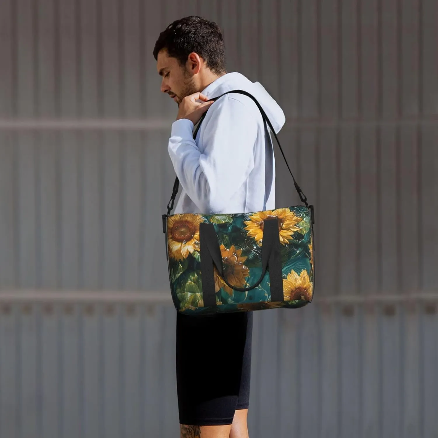 sunflowers floating on the water print Travel Duffel Bag, Sports Tote Gym Bag, Swim Pool Bag Large Shoulder Tote Bag for Beach Weekender