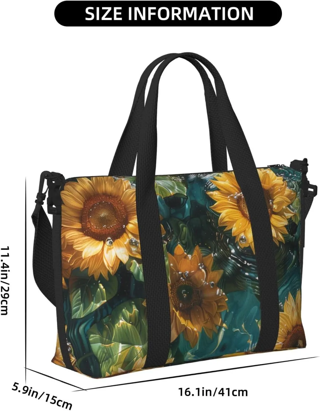 sunflowers floating on the water print Travel Duffel Bag, Sports Tote Gym Bag, Swim Pool Bag Large Shoulder Tote Bag for Beach Weekender