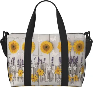 Sunflowers on Wooden Duffel Bags for Traveling - Lightweight Personal Item Travel Bags for Women, Gym Bags for Men