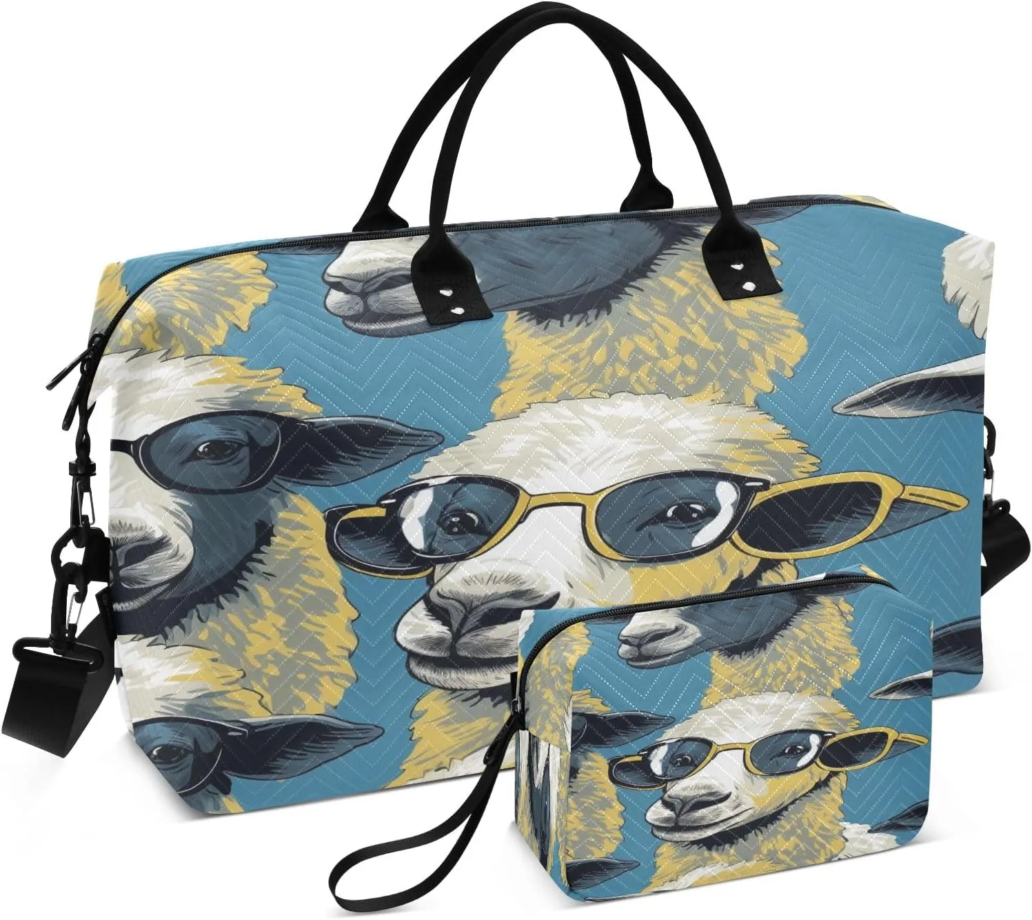 Sunglass Sheep Travel Duffel Bags with Toiletry Bag and Adjustable Strap for Travel Gym Yoga