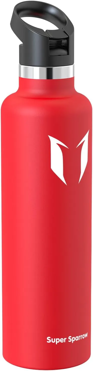 Super Sparrow Water Bottle Insulated - 17 Oz / 25 Oz / 32 Oz - Standard Mouth FlipFlow Flask - BPA Free, Leak Proof Drink Bottle- Ergonomic Straw Water Bottle for Work, Gym, Travel, Sports, Outdoor