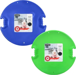 Superio Round Snow Saucer Sled- 24" Plastic Disc Sled for Kids and Adults- Heavy Duty Sled with Handles for Downhill Sledding, Winter Outdoor Sports