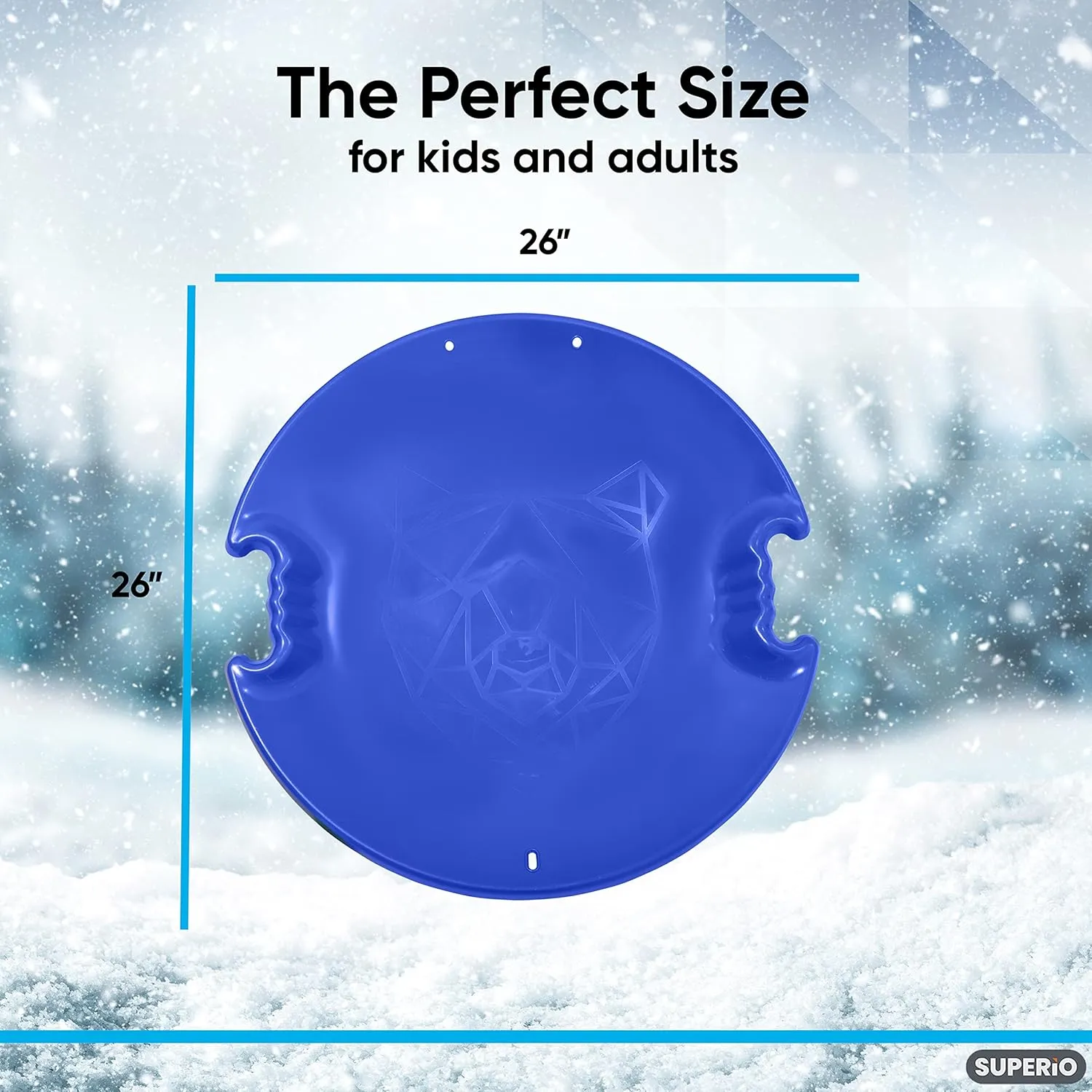 Superio Round Snow Saucer Sled- 24" Plastic Disc Sled for Kids and Adults- Heavy Duty Sled with Handles for Downhill Sledding, Winter Outdoor Sports