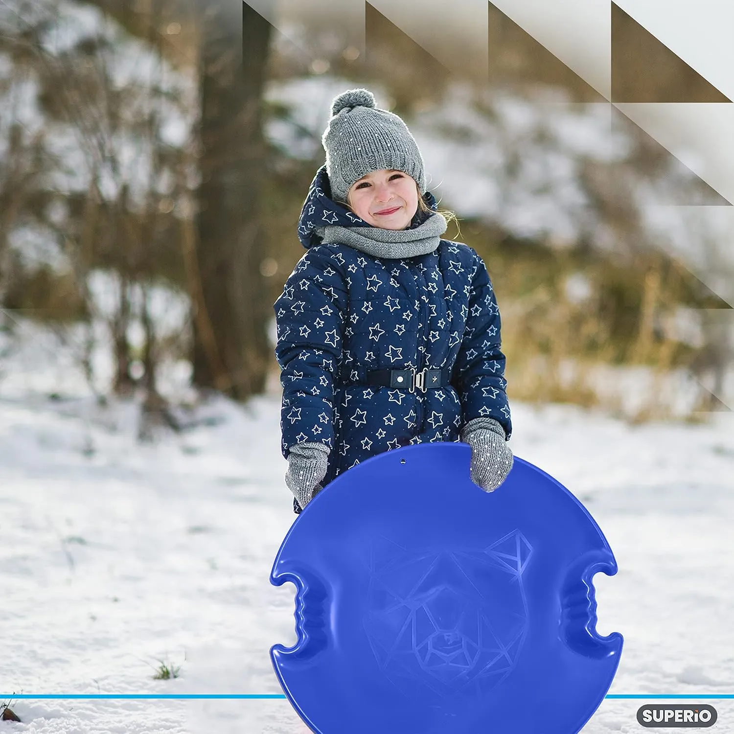 Superio Round Snow Saucer Sled- 24" Plastic Disc Sled for Kids and Adults- Heavy Duty Sled with Handles for Downhill Sledding, Winter Outdoor Sports