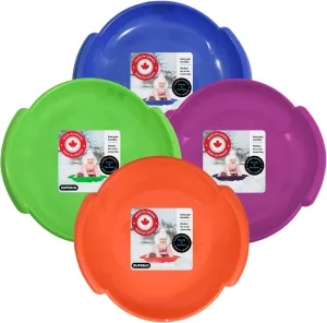 Superio Round Snow Saucer Sleds- 24” Plastic Disc Sleds for Kids and Adults- Heavy Duty Sled Discs with Handles for Downhill Sledding, Winter Outdoor Sports, (Blue, Green, Fucshia, Orange)