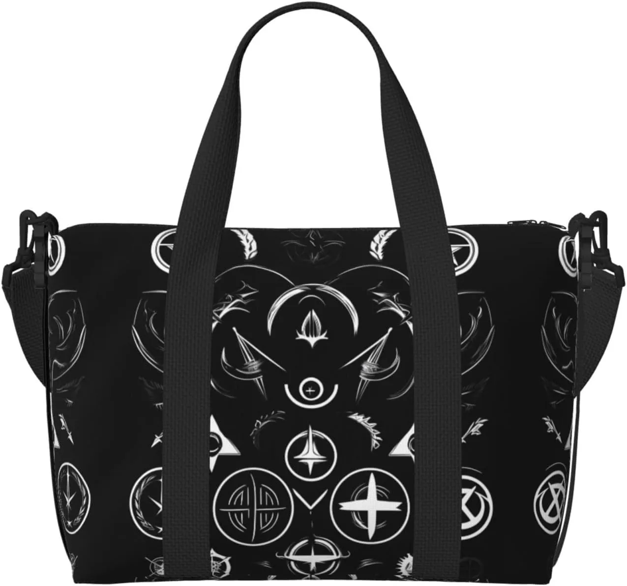 Supernatural Symbols Black print Travel Duffel Bag,workout duffel bag, overnight shoulder Bag,Weekender Bag for Women Men