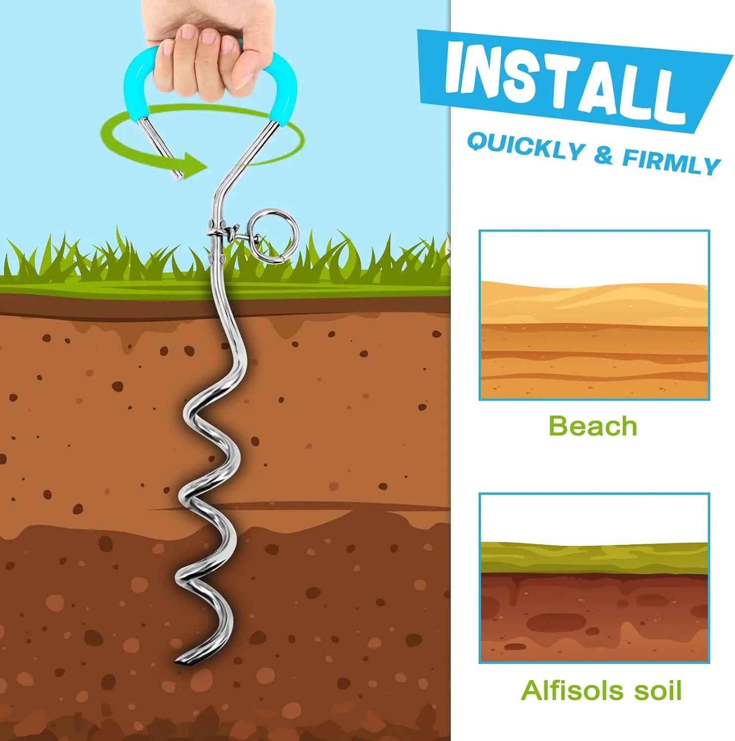Supet Dog Tie Out Cable and Stake 32/16/10 ft Outdoor, Yard and Camping, for Medium to Large Dogs Up to 125 lbs, 16" Stake, 32/16/10 ft Cable with Durable Spring and Metal Hooks for Outdoor