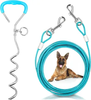 Supet Dog Tie Out Cable and Stake 32/16/10 ft Outdoor, Yard and Camping, for Medium to Large Dogs Up to 125 lbs, 16" Stake, 32/16/10 ft Cable with Durable Spring and Metal Hooks for Outdoor