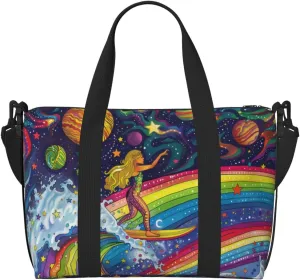surfing on rainbows print Travel Duffel Bag, Sports Tote Gym Bag, Swim Pool Bag Large Shoulder Tote Bag for Beach Weekender, 202-406-121