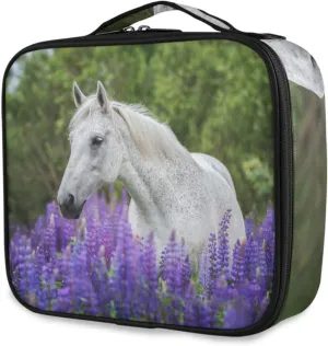 susiyo Arabian Horse Lupine Flowers Travel Makeup Bag Womens Cosmetic Case Storage Organizer with Adjustable Dividers