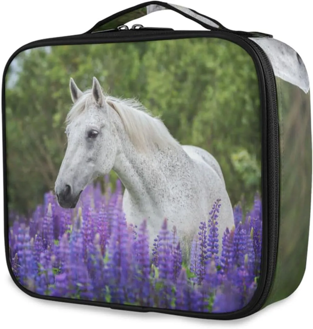 susiyo Arabian Horse Lupine Flowers Travel Makeup Bag Womens Cosmetic Case Storage Organizer with Adjustable Dividers