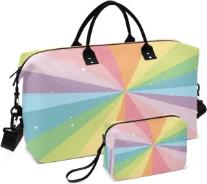susiyo Colorful Laser Beams Expandable Travel Duffle Bag, Large Weekender Overnight Bags and Adjustable Strap, Carry On Shoulder Tote Bag, Gym Duffel Bag with Toiletry Bags for Hospital