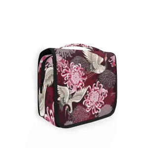 susiyo Hanging Toiletry Bag, Japanese White Cranes Chrysanthemums Travel Makeup Cosmetic Bag Organizer for Women