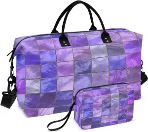 susiyo Mysterious Purple Pattern Expandable Travel Duffle Bag, Large Weekender Overnight Bags and Adjustable Strap, Carry On Shoulder Tote Bag, Gym Duffel Bag with Toiletry Bags for Hospital