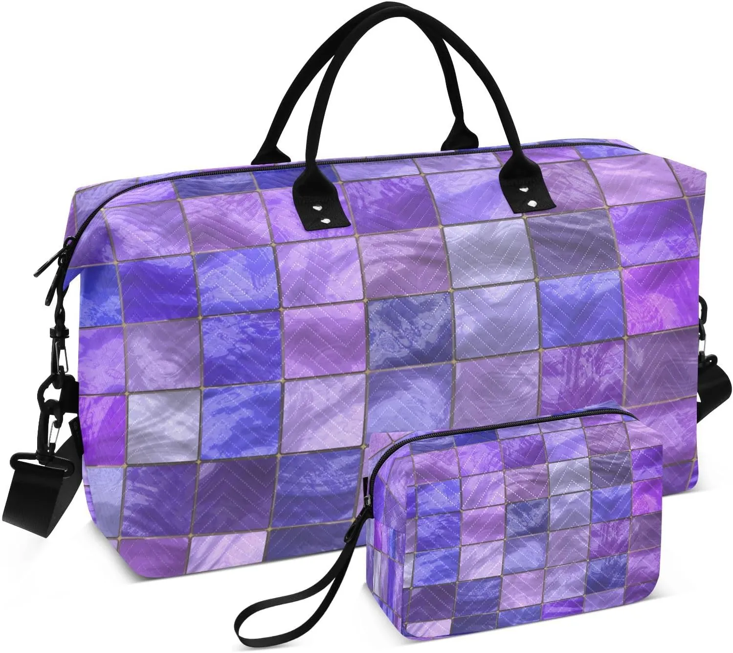 susiyo Mysterious Purple Pattern Expandable Travel Duffle Bag, Large Weekender Overnight Bags and Adjustable Strap, Carry On Shoulder Tote Bag, Gym Duffel Bag with Toiletry Bags for Hospital