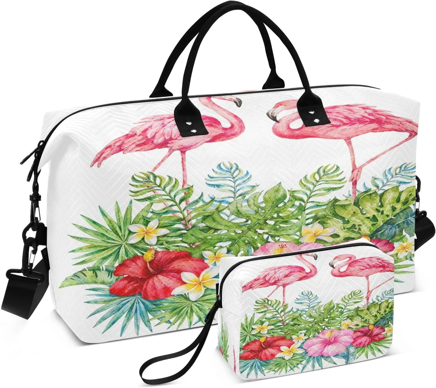 susiyo Pink Flamingo Tropics Floral Expandable Travel Duffle Bag, Large Weekender Overnight Bags and Adjustable Strap, Carry On Shoulder Tote Bag, Gym Duffel Bag with Toiletry Bags for Hospital