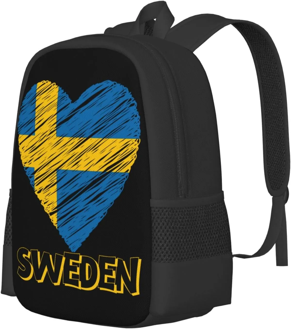 Swedish Sweden Flag Heart Travel Backpack Casual Backpacks 15 Inch Laptop Back Pack Lightweight Rucksack Outdoor Sport Daypack Large Bags for Working Camping Hiking