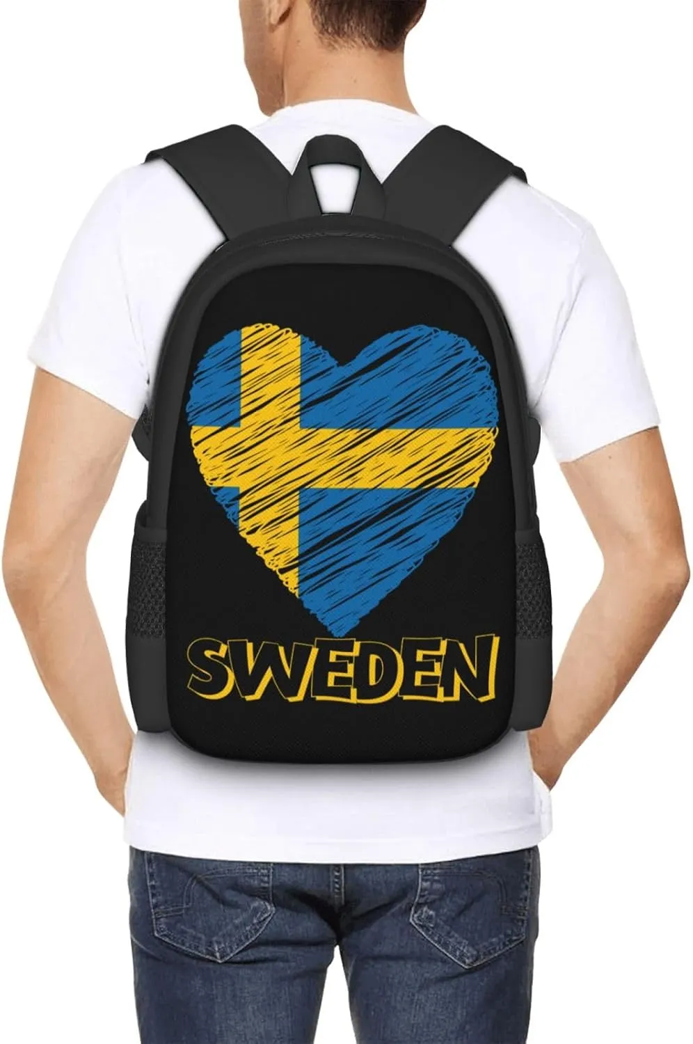 Swedish Sweden Flag Heart Travel Backpack Casual Backpacks 15 Inch Laptop Back Pack Lightweight Rucksack Outdoor Sport Daypack Large Bags for Working Camping Hiking
