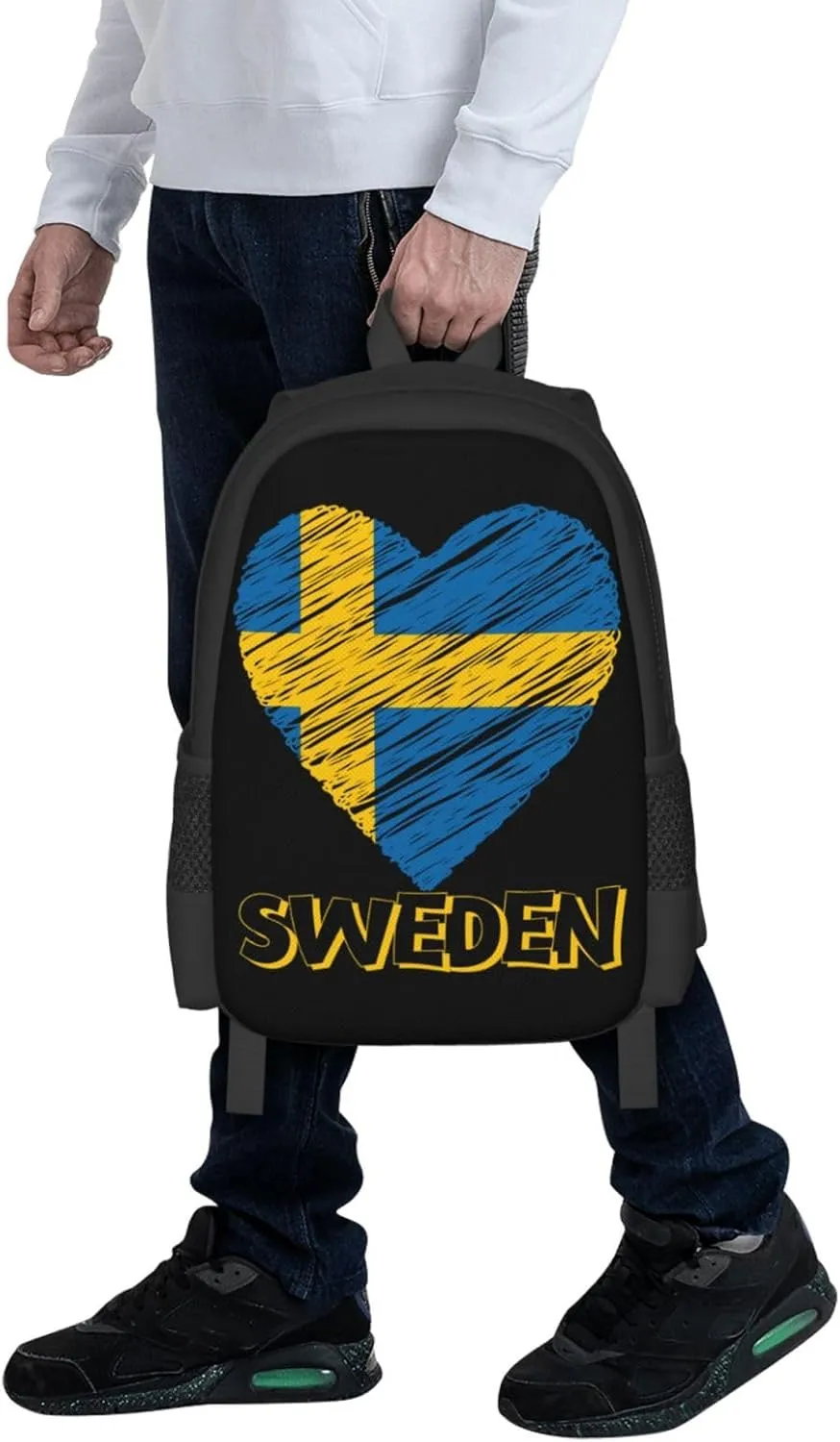 Swedish Sweden Flag Heart Travel Backpack Casual Backpacks 15 Inch Laptop Back Pack Lightweight Rucksack Outdoor Sport Daypack Large Bags for Working Camping Hiking