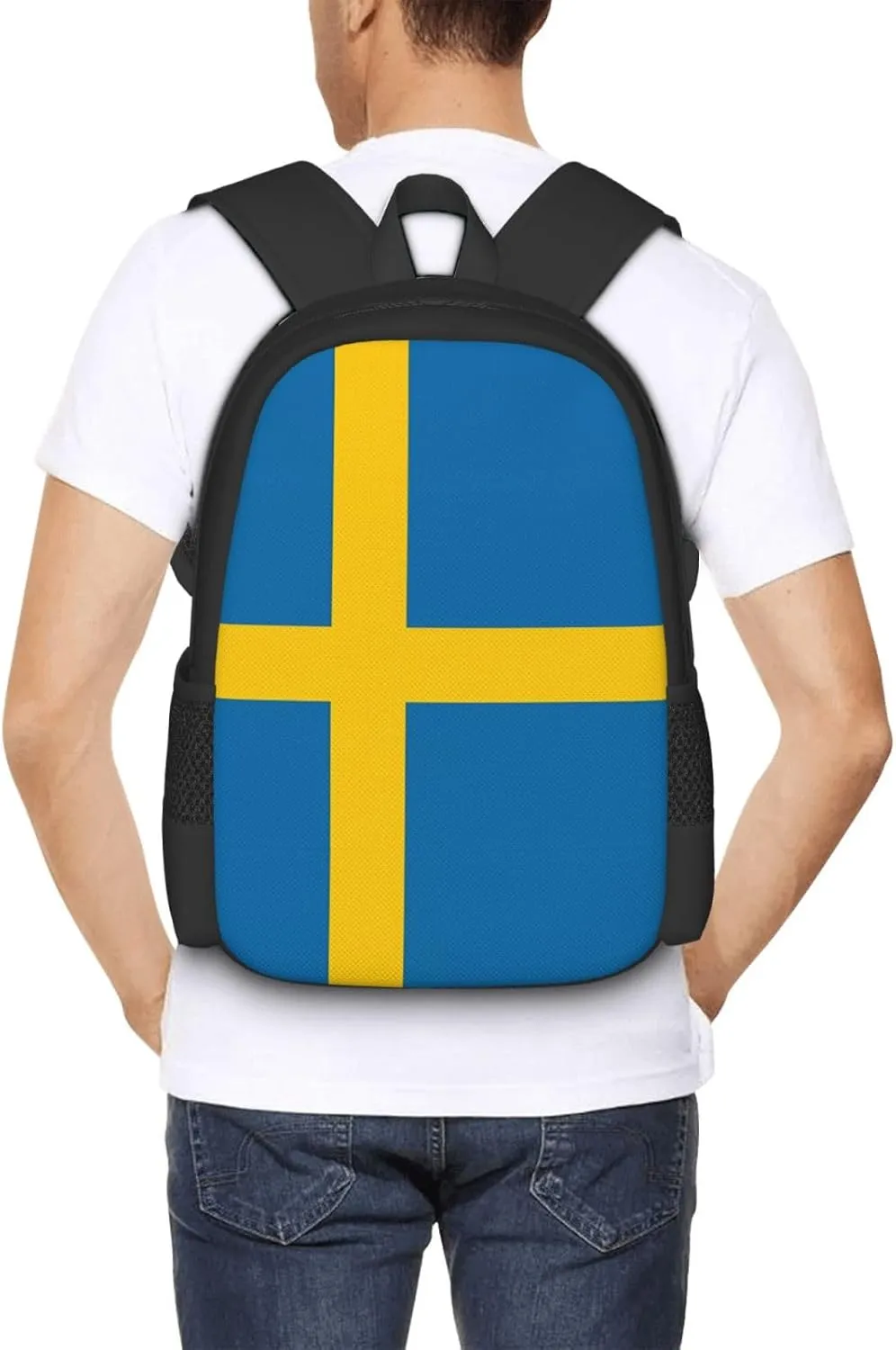 Swedish Sweden Flag Travel Backpack Casual Backpacks 15 Inch Laptop Back Pack Lightweight Rucksack Outdoor Sport Daypack Large Bags for Working Camping Hiking