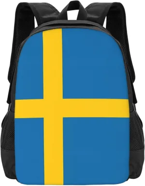 Swedish Sweden Flag Travel Backpack Casual Backpacks 15 Inch Laptop Back Pack Lightweight Rucksack Outdoor Sport Daypack Large Bags for Working Camping Hiking